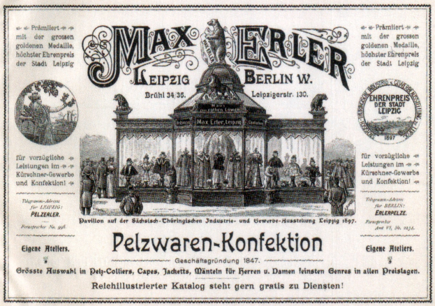 Schwarzes und weißes Werbeplakat für Max Erler Leipzig in Berlin, Deutschland, das eine Gruppe von Menschen vor einem Gebäude zeigt, mit Text, der ein Ereignis ankündigt.