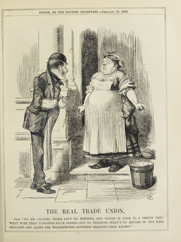 Eine handgezeichnete Abbildung auf Papier zeigt einen Mann und eine Frau neben einem Eimer, mit dem Text "Der Echte Gewerkschafter" unten.