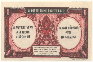 Ein altes französisches Banknoten mit einem ernst dreinblickenden Mann in einem Anzug, mit der Aufschrift "A qui le crime profite-il?" und einem weißen Hintergrund mit einem schwarzen Rand.