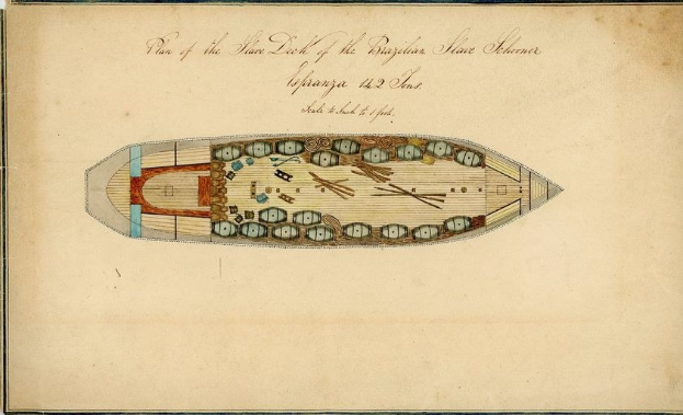 Eine detaillierte Illustration eines Bootes mit sichtbarem Rumpf, Segeln und Merkmalen auf dem Cover eines alten Buches, begleitet von beschreibendem Text.