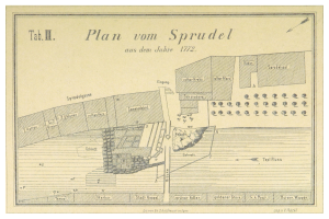 Ein Plakat mit einem detaillierten Stadtplan von Spruidel, Deutschland, mit begleitendem Text.