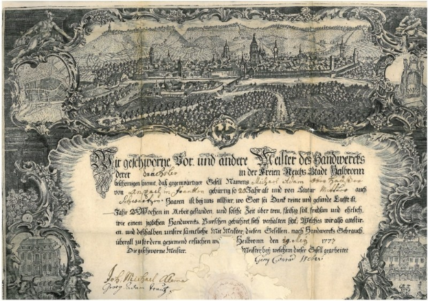 Eine alte deutsche Banknote mit einer Stadtansicht-Illustration, Text und zusätzliche Bilder, die einen klassischen und zeitlosen Look vermitteln.