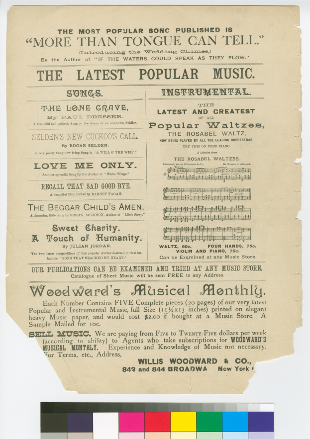 Ein Blatt Papier mit dem Text "Der meistveröffentlichte Song ist mehr als die Zunge sagen kann" und Farbproben unten.